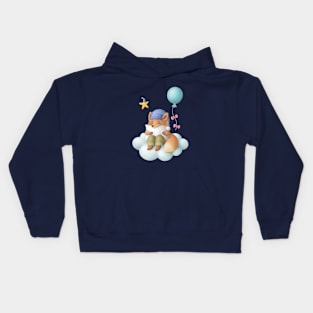 Sleepy fox on the cloud Kids Hoodie